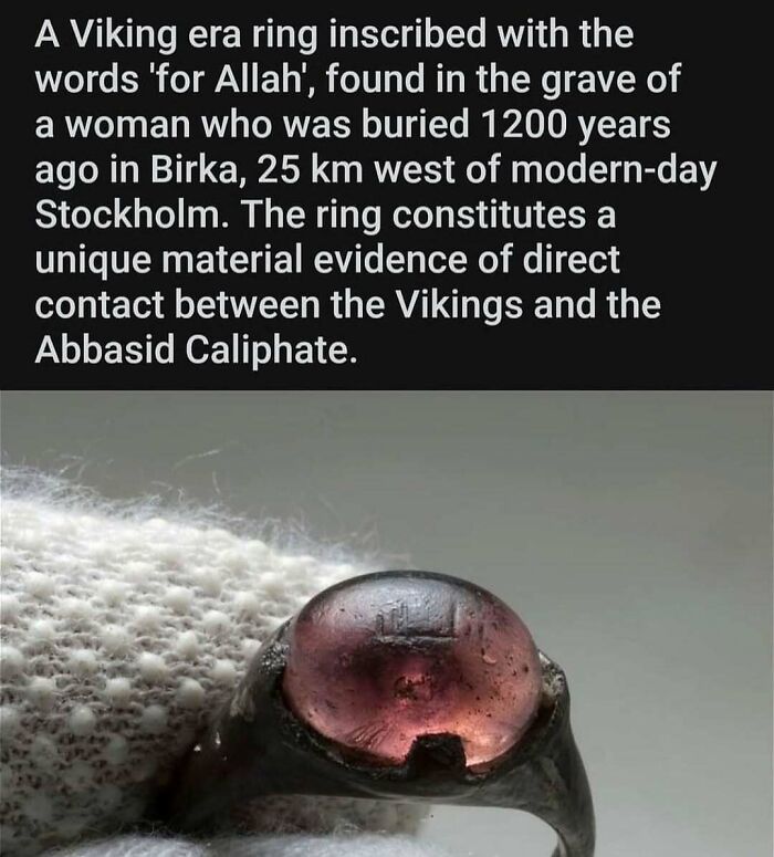 Close-up of a Viking era ring with inscription, showing a creepy weird fact shared by an Instagram account.