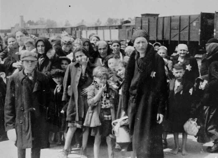 Jewish People From Subcarpathian Rus Await Selection At Auschwitz-Birkenau, May 1944