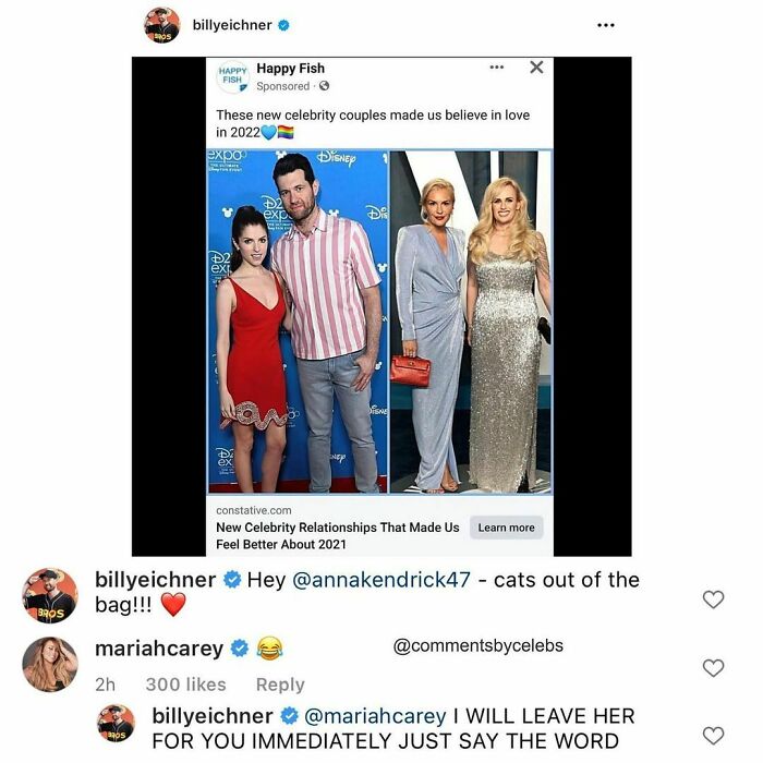 Celebs share funny comments on Instagram post featuring celebrity couple photo.