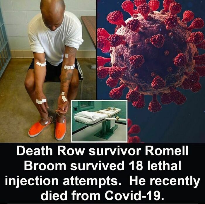 Image shows a man on death row, lethal injection room, and a virus illustration, highlighting creepy weird facts.