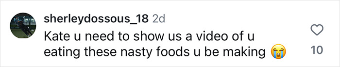 Comment criticizing woman for cooking turkey in toilet, asking for video proof of eating her creations.