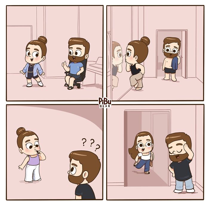 Adorable couple comic by Pibubear showing playful interactions in different scenes.