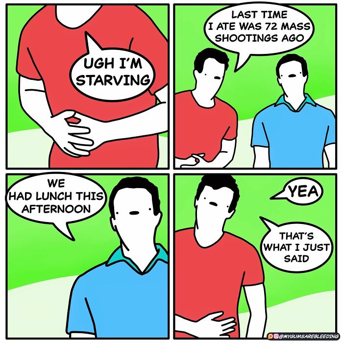 Comic by Miles Erickson with a humorous and bold twist about time and mass shootings.