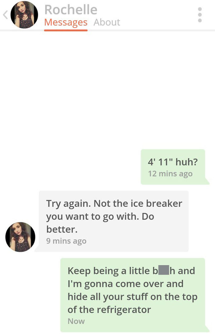 Humorous Tinder post with a witty exchange over an icebreaker attempt.