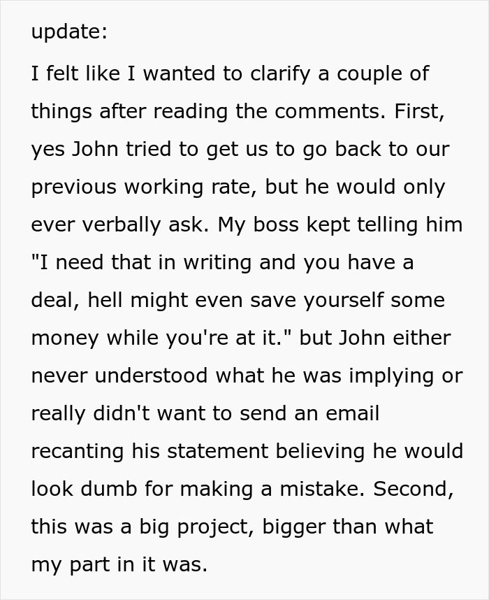 Text describing a work situation about revisiting previous rates and the need for email confirmation, involving compliance issues. Text describing a work situation about revisiting previous rates and the need for email confirmation, involving compliance issues.