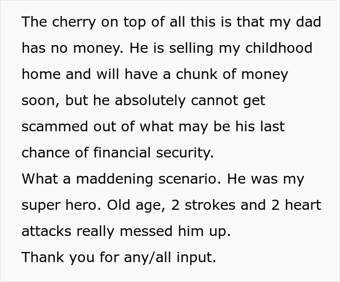 Text about elderly father selling home due to deepfake scam fears financial loss. Text about elderly father selling home due to deepfake scam fears financial loss.