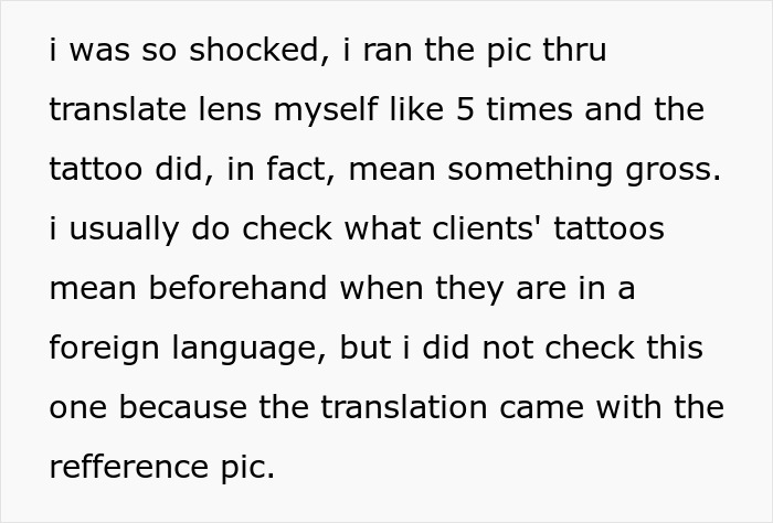 Text about a tattoo translation mistake, highlighting a gross meme misunderstanding.