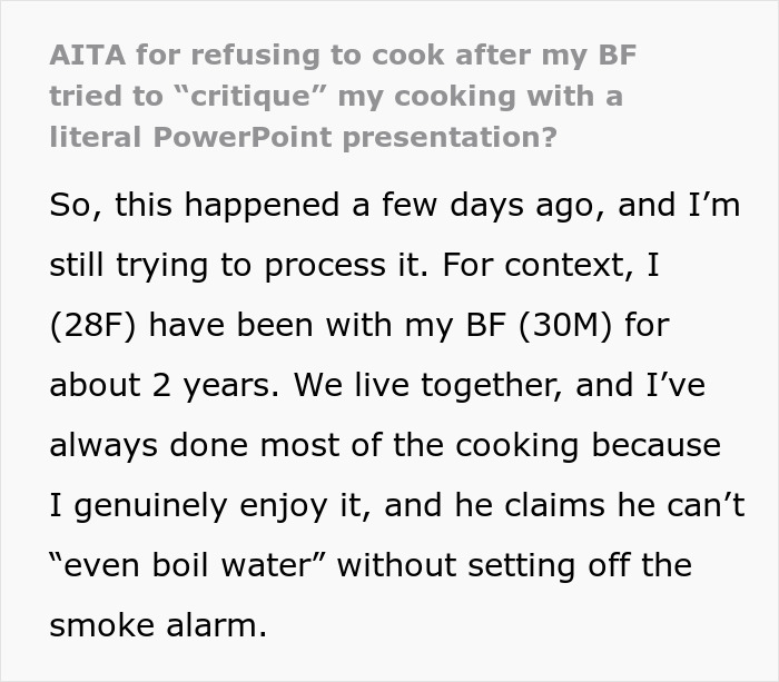 Man Thinks Criticizing GF&rsquo;s Food With A Presentation Is Funny Until She Gives One To Him