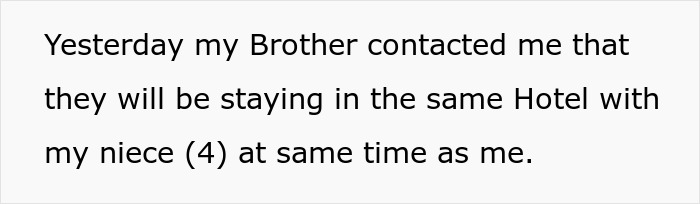 Text about a brother and sister-in-law staying at the same hotel during a vacation. Text about a brother and sister-in-law staying at the same hotel during a vacation.