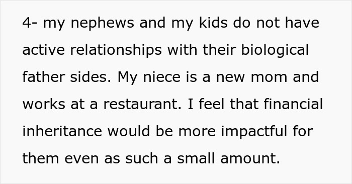 Text discussing family relationships and inheritance relevance over financial support. Text discussing family relationships and inheritance relevance over financial support.