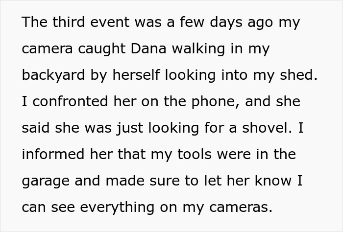 Text detailing an HOA President's actions after being rejected by a new resident's girlfriend.