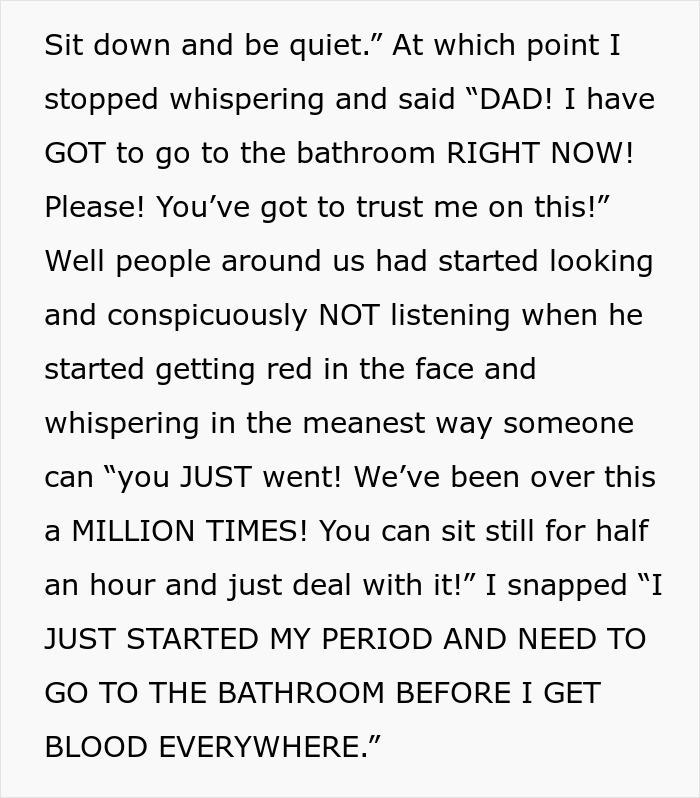 Teen Has To Shout About Her Period After Dad Keeps Hushing Down Her Requests To Go To Bathroom