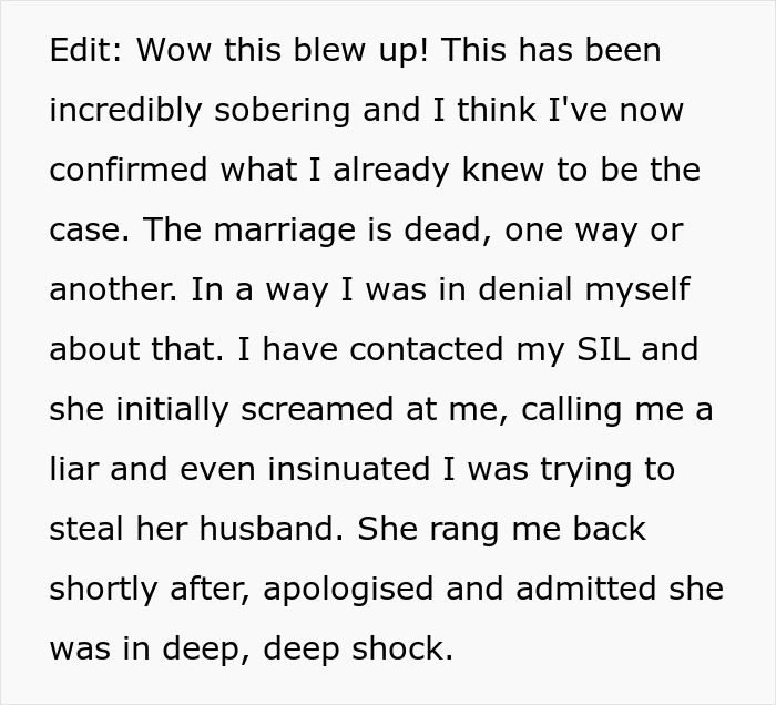Text discussing a marriage crisis after husband's gaycation request, revealing deep shock and a family confrontation.