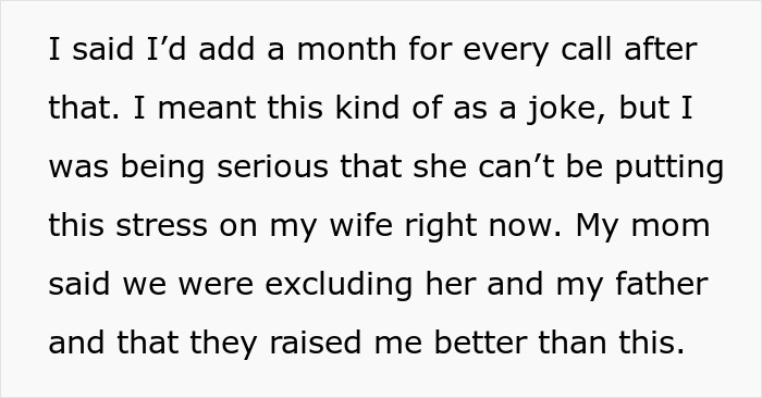 Text discussing family tension regarding meeting a new baby, featuring a decision and reaction involving the mother-in-law.