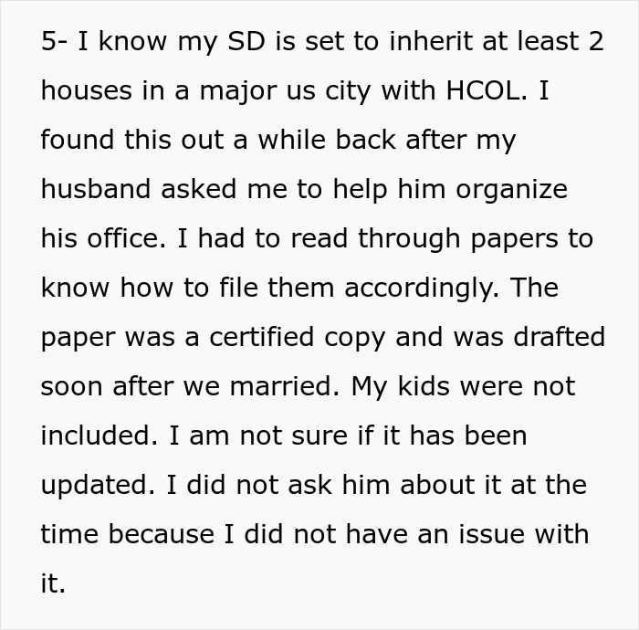 Text discussing a situation involving a husband's hypocrisy and a wife's decision about including his daughter in a will. Text discussing a situation involving a husband's hypocrisy and a wife's decision about including his daughter in a will.