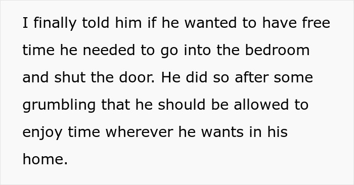Text from a story about a man seeking alone time in his home.