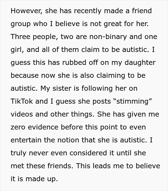 Parent Seeks Advice After Calling Out Daughter In Front Of Her Friends That She Doesn't Have Autism Parent Seeks Advice After Calling Out Daughter In Front Of Her Friends That She Doesn't Have Autism