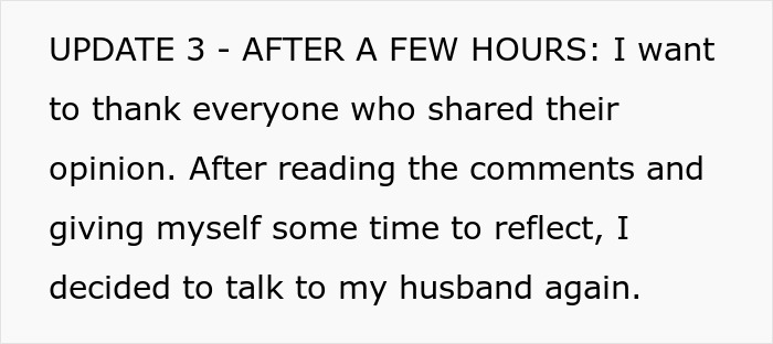 Text update about reflecting on comments and deciding to talk to husband regarding family tradition and friendship.
