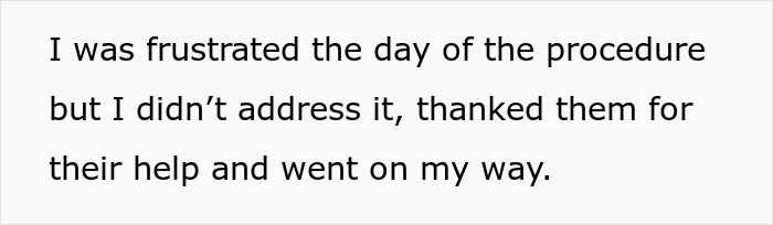 Text expressing frustration after a medical procedure, related to a nurse's reaction to a spider tattoo.