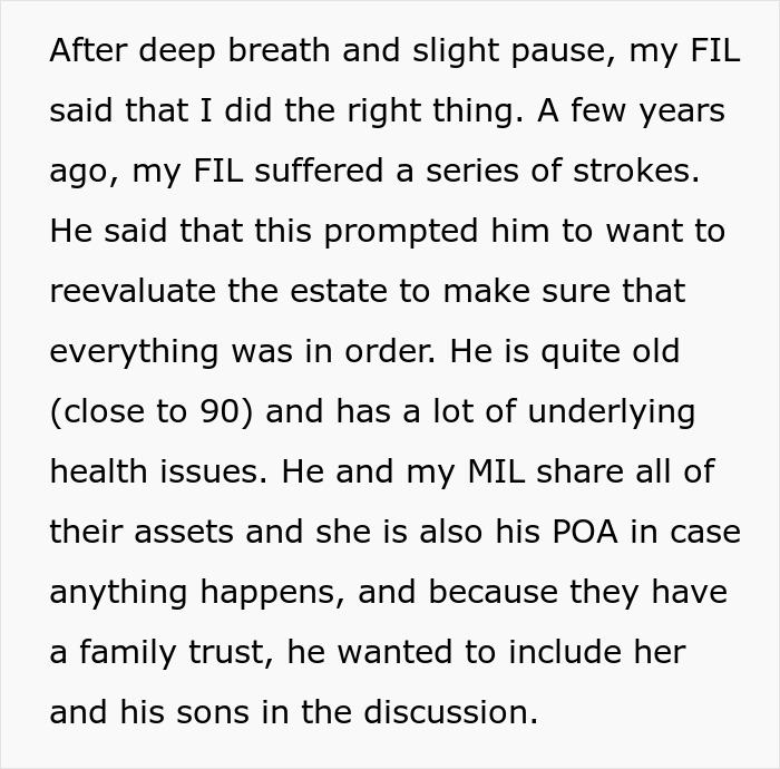 Text discussing family estate planning and a husband's viewpoints on inheritance for his daughter. Text discussing family estate planning and a husband's viewpoints on inheritance for his daughter.