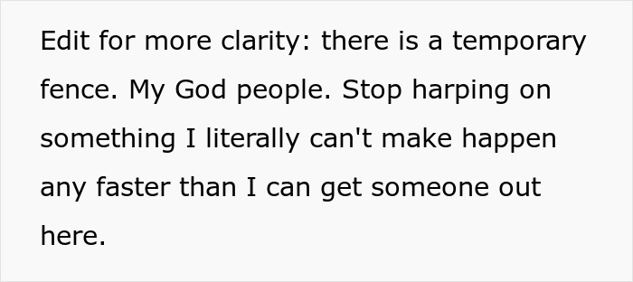 Text discussing a temporary fence installation urgency in response to concerns about kids alone near a pool. Text discussing a temporary fence installation urgency in response to concerns about kids alone near a pool.
