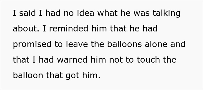 Text excerpt discussing a prank involving balloons and a warning not to touch them. Text excerpt discussing a prank involving balloons and a warning not to touch them.