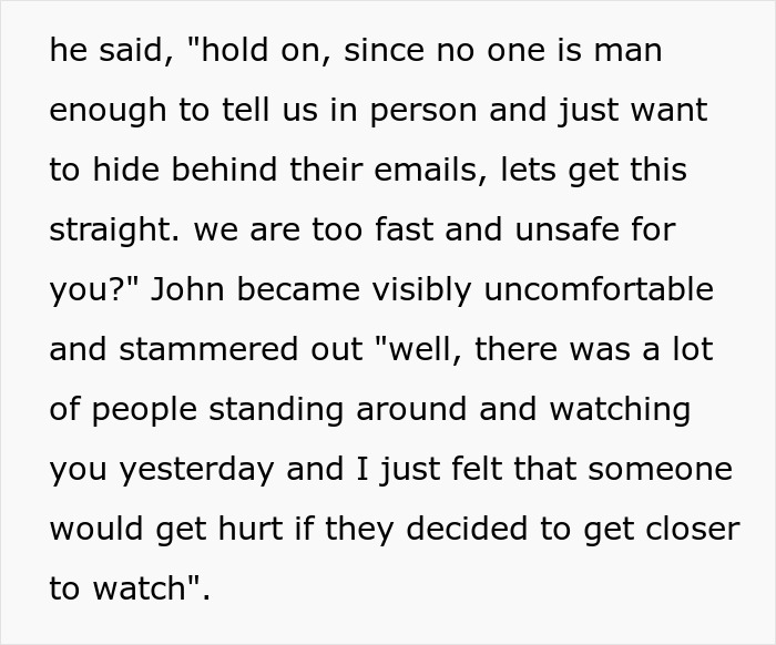 Text excerpt addressing working too fast and discussing safety concerns in a work environment. Text excerpt addressing working too fast and discussing safety concerns in a work environment.