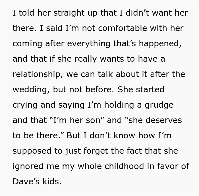 Guy Puts His Foot Down As Mom Asks To Be Center of His Wedding After She Neglected Him All His Life