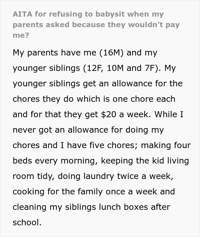 Parents Refuse To Pay Their Teen For Chores, It Backfires When They Plan A Date Night