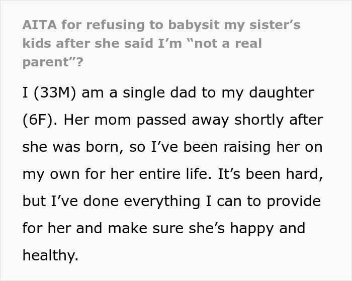 Widowed Dad Is Offended And Hurt By Sister’s Comment, Refuses To Babysit For Her Widowed Dad Is Offended And Hurt By Sister’s Comment, Refuses To Babysit For Her
