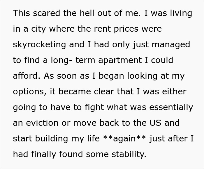 Text of tenant's struggle with rising rent and eviction in a high-cost city. Key: "Read the Fine Print.