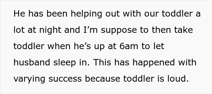 Text describing night help with toddler and early morning struggles, highlighting challenges of handling a toddler.