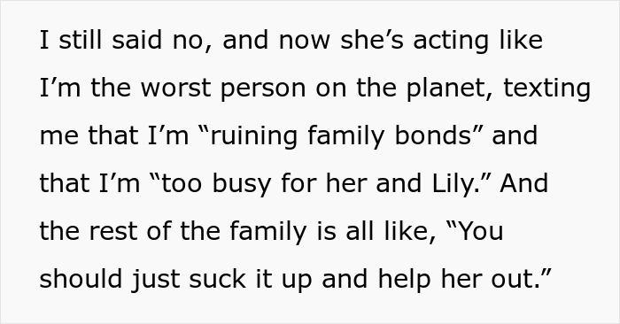 Sis Accuses Woman Of “Ruining Family Bonds” Because She Won’t Babysit Niece For A $25 Coupon Sis Accuses Woman Of “Ruining Family Bonds” Because She Won’t Babysit Niece For A $25 Coupon