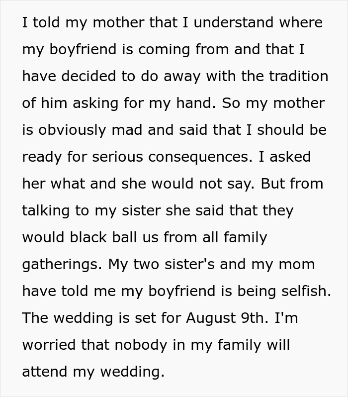 Old-School Parents Skip Daughter's Wedding Over Silly Tradition, She Bans Them From Seeing Her Child