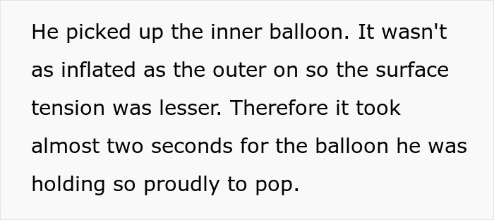Text description about a balloon prank involving a less inflated inner balloon. Text description about a balloon prank involving a less inflated inner balloon.
