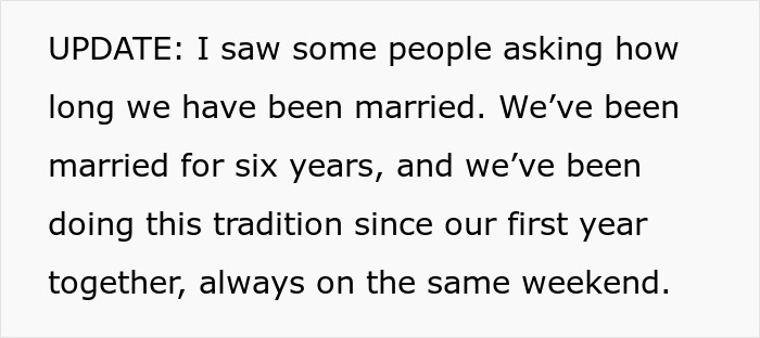 Text about prioritizing family tradition over a new friendship, featuring an update on marriage and tradition duration.