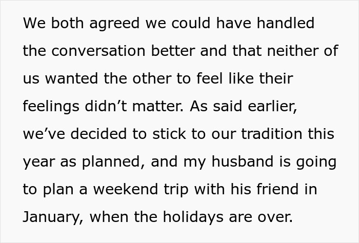 Text about balancing family tradition with new friendship commitments.