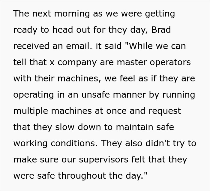 Email warning about unsafe operations due to working too fast, suggesting slowing down for safety compliance. Email warning about unsafe operations due to working too fast, suggesting slowing down for safety compliance.