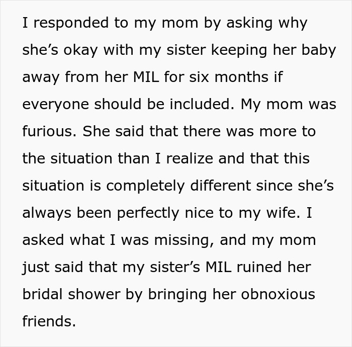 Text conversation about MIL keeping baby away, mentioning bridal shower issue.