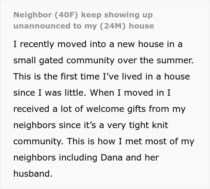 Text detailing a new resident's experiences in a gated community with a persistent HOA president.