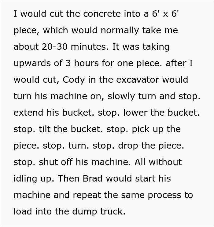 Text describing a slow process in construction due to malicious compliance, featuring workers operating heavy machinery. Text describing a slow process in construction due to malicious compliance, featuring workers operating heavy machinery.