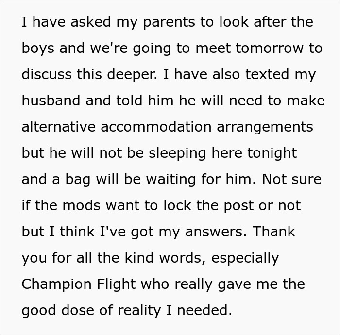 Text message describing wife's reaction to husband's gaycation request, discussing alternative arrangements.