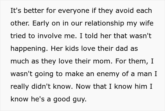 Text excerpt discussing relationship dynamics and supporting kids financially.