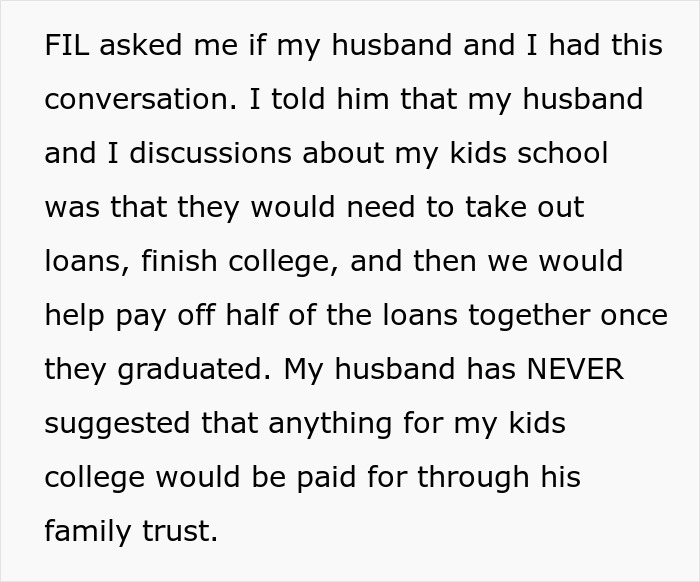 Text discussing family financial plans for children's college loans. Text discussing family financial plans for children's college loans.