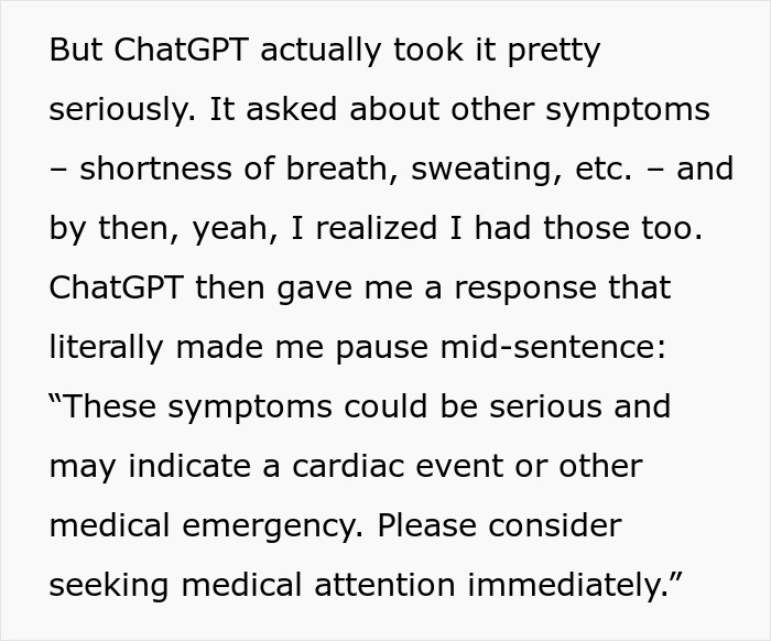 Person Vents About Their Symptoms To ChatGPT On A Whim, Ends Up Avoiding A Heart Attack Person Vents About Their Symptoms To ChatGPT On A Whim, Ends Up Avoiding A Heart Attack