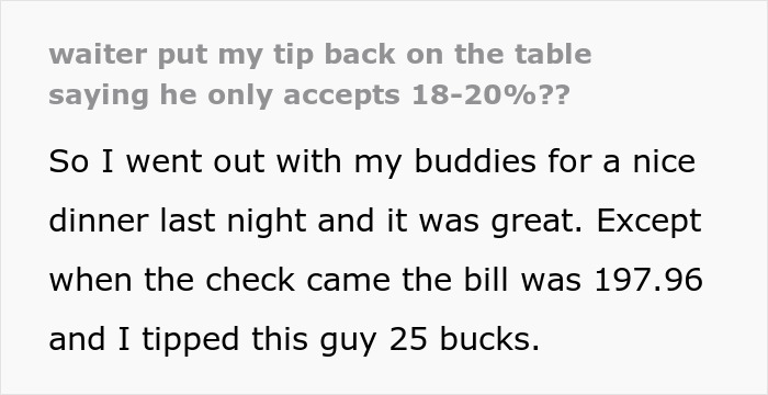 Diner Starts Debate After Waiter Rejects $25 Tip: &ldquo;Tipping Culture Has Gotten Out Of Hand&rdquo;