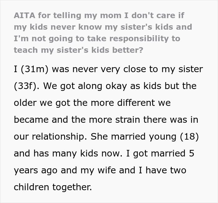 Text discussing a brother and sister's strained relationship over babysitting responsibilities. Text discussing a brother and sister's strained relationship over babysitting responsibilities.