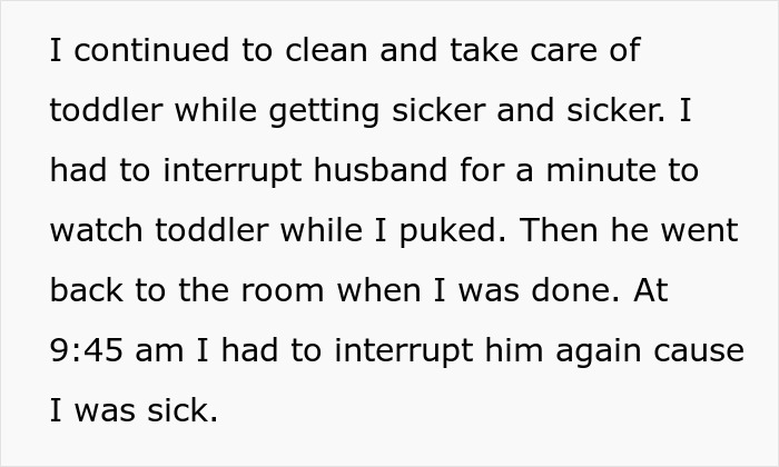 Text from a story about a stressed pregnant wife handling a toddler while sick.