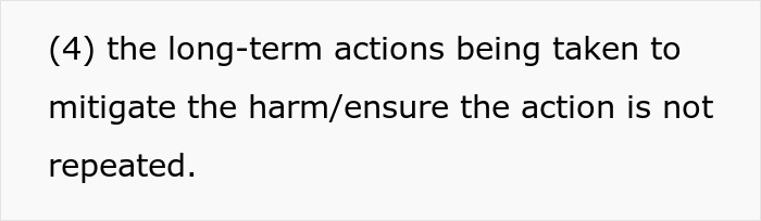 Text discussing long-term actions to mitigate harm and prevent recurrence.