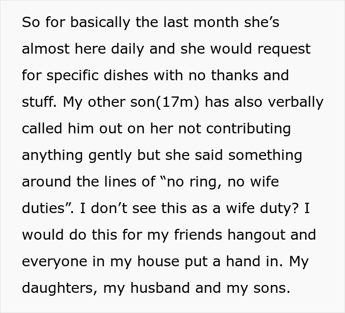 Son's GF Keeps Saying "No Ring, No Wife Duties" After Every Dinner, Mom Doesn't Want Her At House